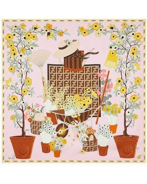 Fendi Foulard 90X90 Stampa Gardening - Metallic