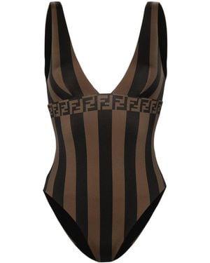 Fendi Chic Striped One-Piece Swimsuit - Black