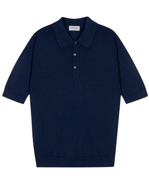 John Smedley Isis Fine Knit Cotton Polo Shirt - Blue