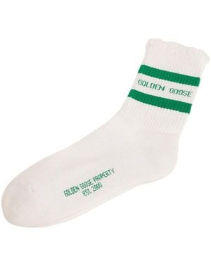 Golden Goose Logo And Stripes Cotton Blend Socks - Green