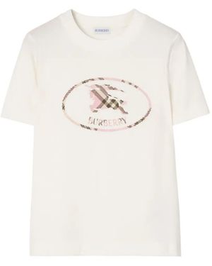 Burberry Check Knight Stamp Cotton T-Shirt - White