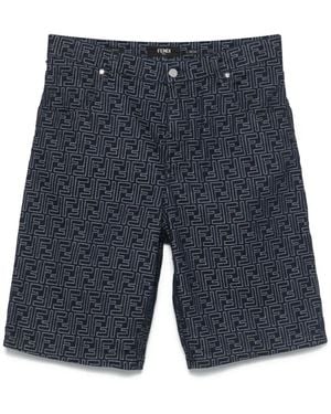 Fendi Ff Jacquard Denim Shorts Clothing - Blue