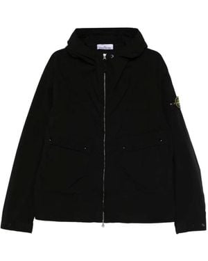 Stone Island Lightweight Canvas Hooded Jacket - Black