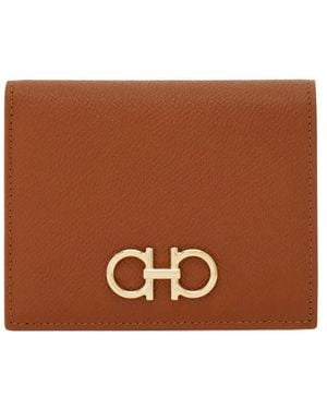 Ferragamo Gancini Hammered Leather Compact Wallet Accessories - Brown
