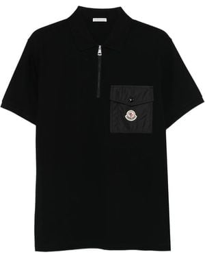 Moncler Cotton Piquet Polo Shirt With Pocket - Black
