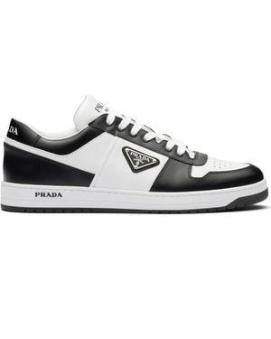 Prada Downtown Two-Tone Leather Trainers - White