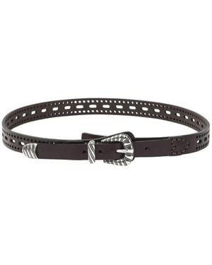 Etro Leather Belt With Perforated Details - White