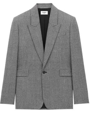 Saint Laurent Prince Of Wales Wool Flannel Jacket - Gray