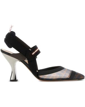 Fendi Colibri High Heel Slingback In Multicolour Technical Mesh - Black