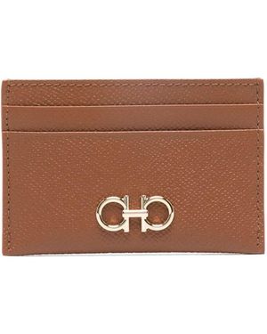 Ferragamo Hammered Leather Gancini Cardholder Accessories - Brown