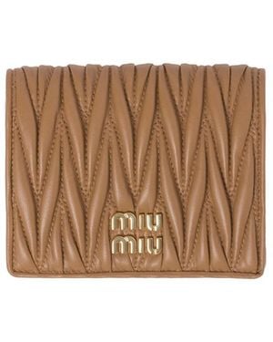 Miu Miu Small Matelassé Nappa Leather Wallet With Snap Closure Accessories - Brown
