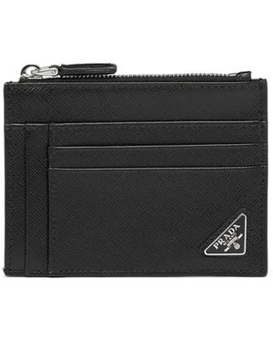 Prada Saffiano Leather Card Holder With Zip - Black