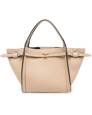 Tod's Small T Signature Leather Shopping Bag - Natural