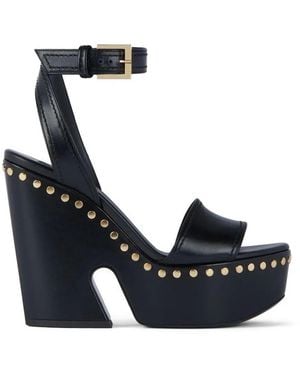 Givenchy Clog Leather Platform Sandals With Studs Detail - Blue