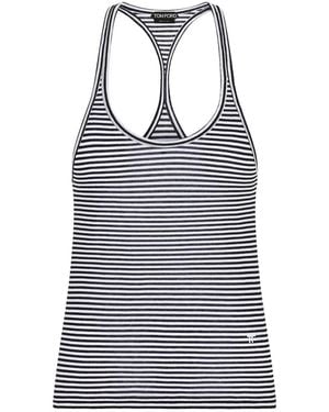 Tom Ford Striped Viscose Tank Top With Tonal Tf Embroidered Logo - Blue