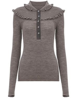 Chloé Slim-fit Henley Shirt In Ultra-thin Wool Knit - Grey