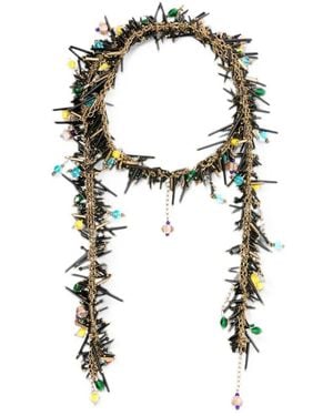 Dries Van Noten Scarf Necklace With Glass Beads - White