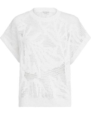 Brunello Cucinelli Dazzling Water Lillies Knit T-shirt In Linen And Co - White