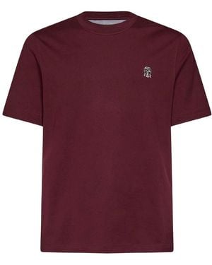 Brunello Cucinelli Crew Neck Cotton Jersey T-Shirt With Logo - Red