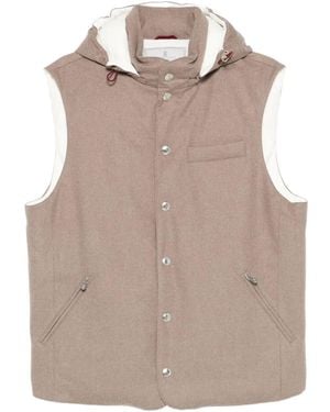Brunello Cucinelli Sleeveless Down Jacket In Membraned Wool Flannel Wi - Natural