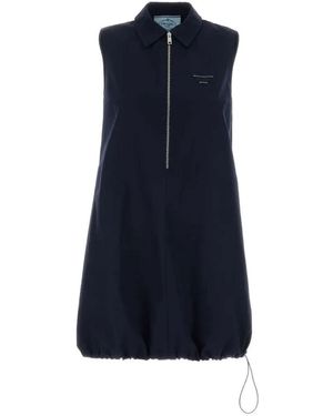 Prada Poplin Mini-Dress With Drawstring Hem - Blue