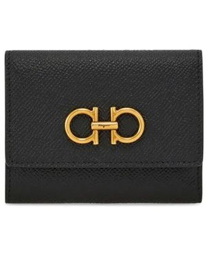 Ferragamo Grained Leather Trifold Wallet - Black
