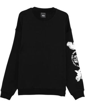 Y-3 Cloud-print Crew-neck Sweatshirt - Black