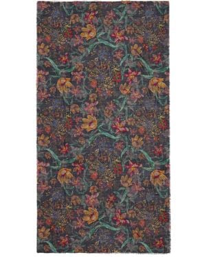 Faliero Sarti Black Flowers Wool Stole With Floral Design - Grey