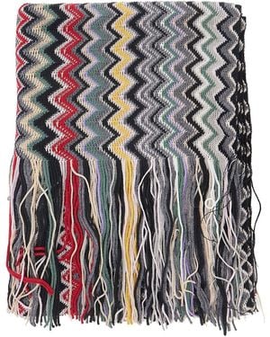 Missoni Zig-Zag Knit Scarf With Fringes - Gray