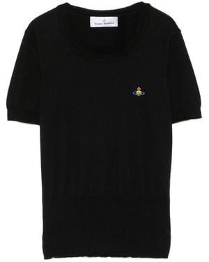 Vivienne Westwood Bea Short Sleeve Top With Orb Embroidery - Black