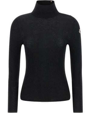 Moncler Knitted Wool Sweater - Black