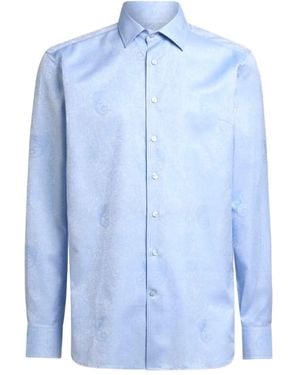 Etro Cotton Jacquard Shirt With Gecko Motif - Blue