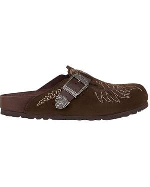 Birkenstock By Etro: Embroidered Chocolate Suede - Brown