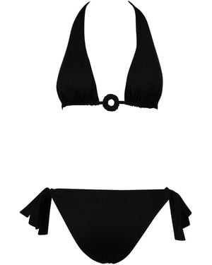 Fisico Ruffled Triangle Bikini With Ring - Black
