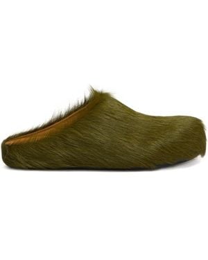 Marni Long Hair Calfskin Fussbett Sabot Shoes - Green