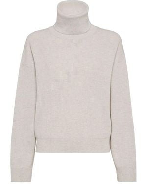 Brunello Cucinelli Ribbed Turtleneck Sweater - White