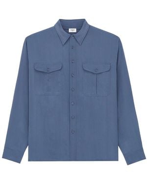 Saint Laurent Viscose And Silk Shirt With Padded Shoulders - Blue