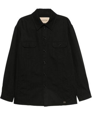 Valentino Garavani Shirt Jacket In Cotton Gabardine With Vlo - Black