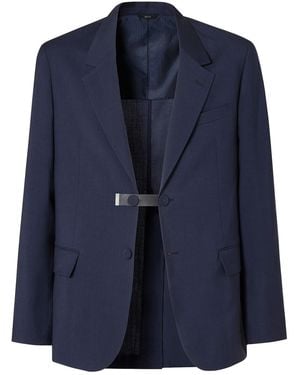 Fendi Single-Breasted Wool Canvas Blazer - Blue