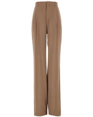 Saint Laurent Silk Crepe High-Waisted Tailored Trousers - Natural