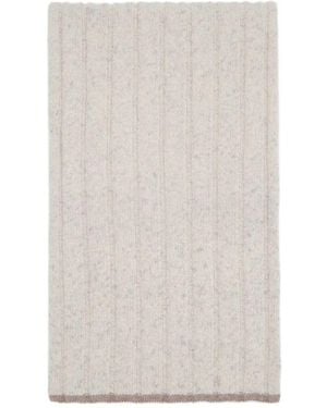 Brunello Cucinelli Flecked Cashmere Ribbed Knit Scarf - White
