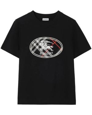Burberry Check Knight Stamp Cotton T-Shirt - Black