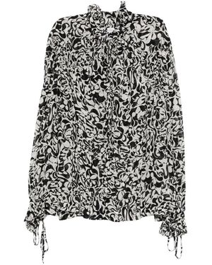 Dries Van Noten Catya Shirt With Abstract Print And Ruffle Collar - Black