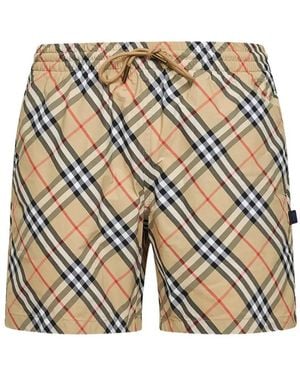 Burberry Check Swim Shorts With Pocket - White