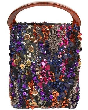 Dries Van Noten Micro Embellished Viscose And Silk Bag With Resin Top Handle - Blue