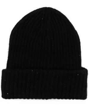 Roberto Collina Ribbed Cashmere And Silk Beanie With Sequins - Black