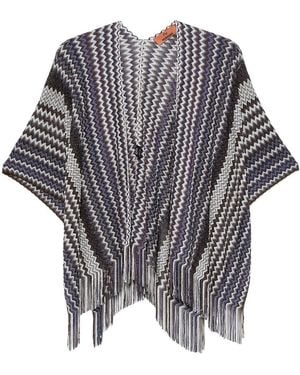 Missoni Viscose Zig-zag Poncho With Fringes - Blue