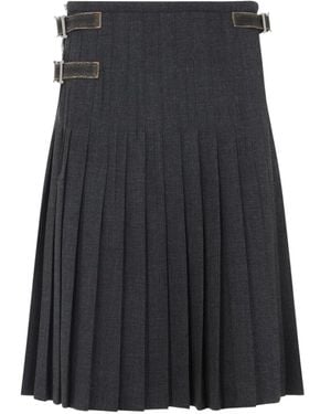 Prada Buckle-Fastening Pleated Wool Midi Skirt - Grey