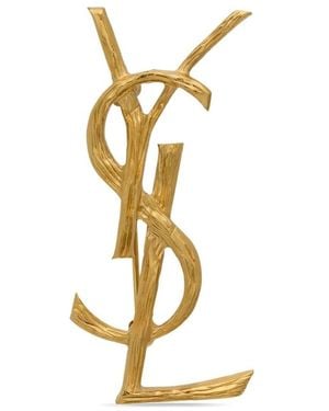Saint Laurent Cassandre Metal Brooch With Engraved Texture - Metallic