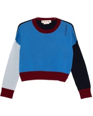 Marni Colour-Block Cashmere Cropped Sweater - Blue